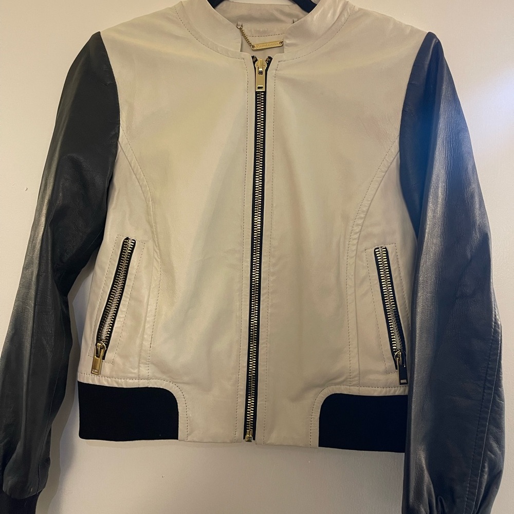 Trina Turk Black and Cream Women's Leather Jacket